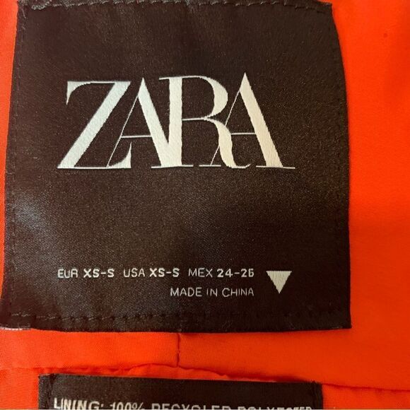 Zara red orange cropped zip front bomber long sleeve‎ puffer jacket size xs - Picture 13 of 15